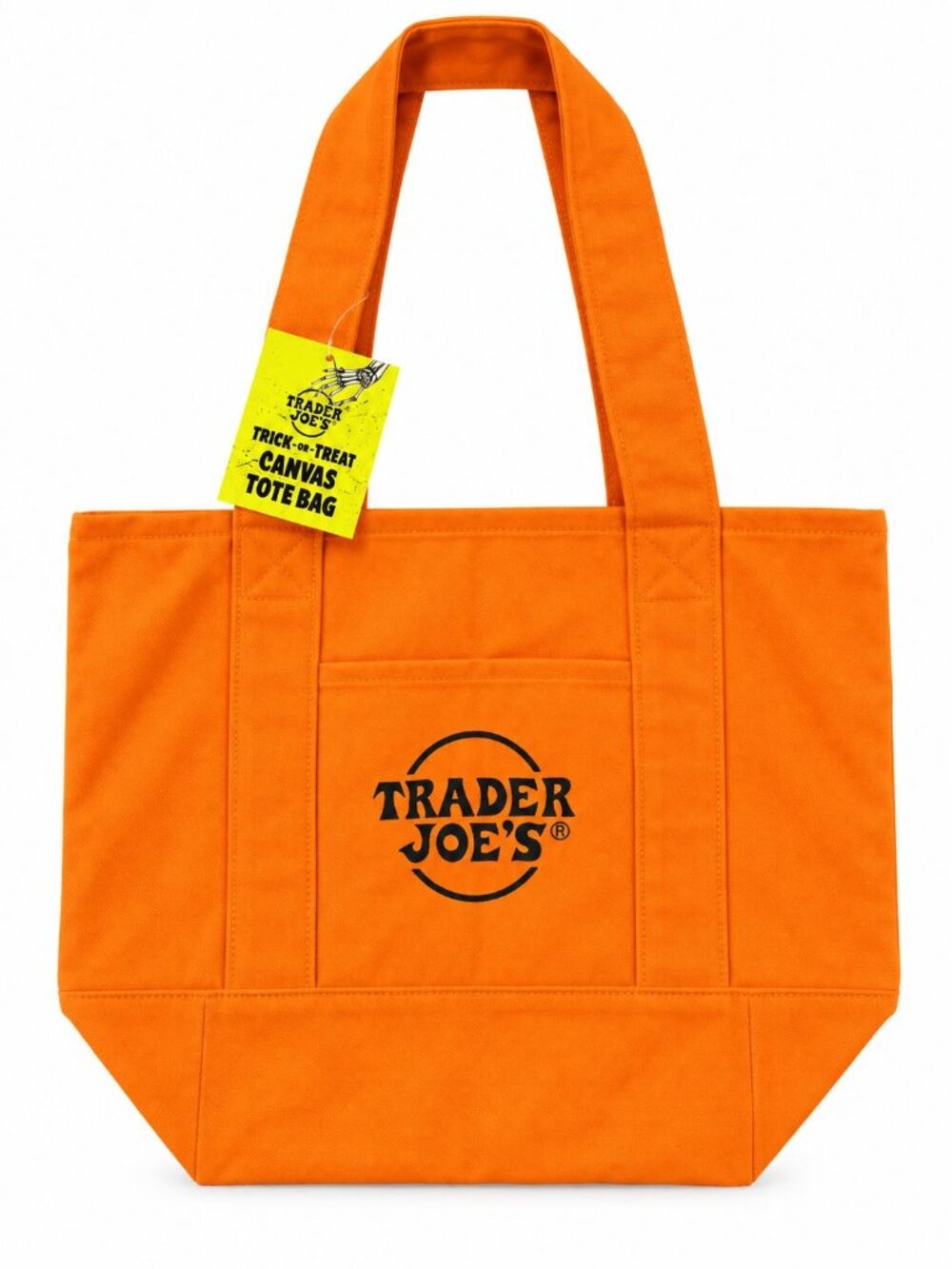 Trader Joes Trick or Treat Mini Canvas Tote Bag Orange with Black Embroidery NWT